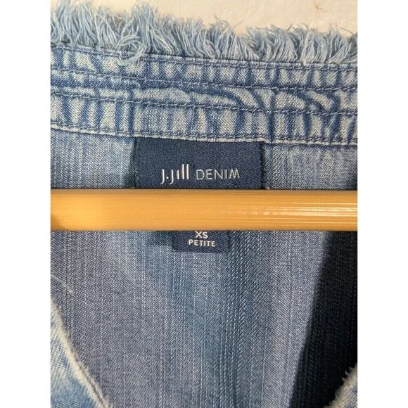 J. Jill Sz XS petite Blue Button Up Denim Shirt Dress Long Sleeve Chambray N97 - Picture 3 of 9